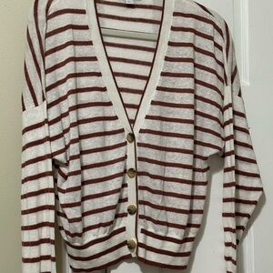 Ann Taylor Cream and Brown Striped Cardigan